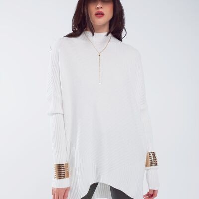 Pull oversize blanc avec détails rayures