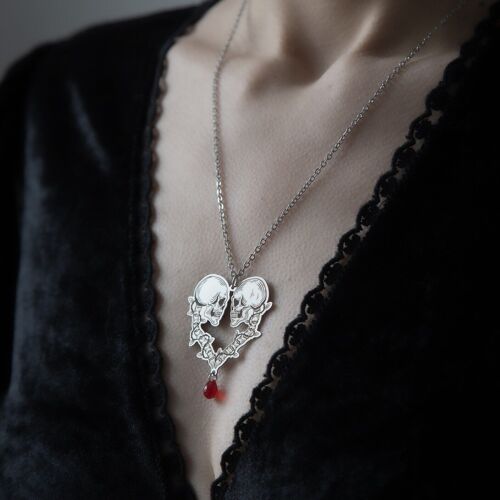 collier pendentif squelette - tête de mort - gothique en acier inoxydable