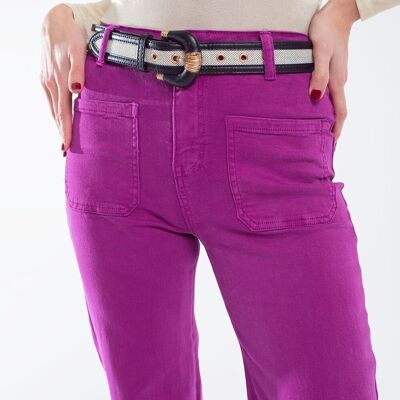 high waisted front pockets flare jeans in magenta
