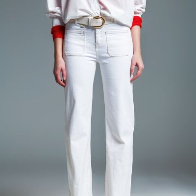 high waisted front pockets flare jeans in white