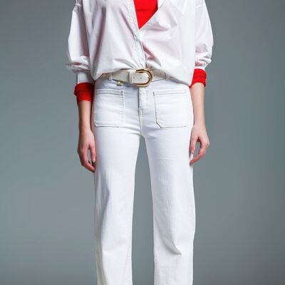 high waisted front pockets flare jeans in white