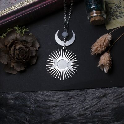 stainless steel triple moon pendant necklace
