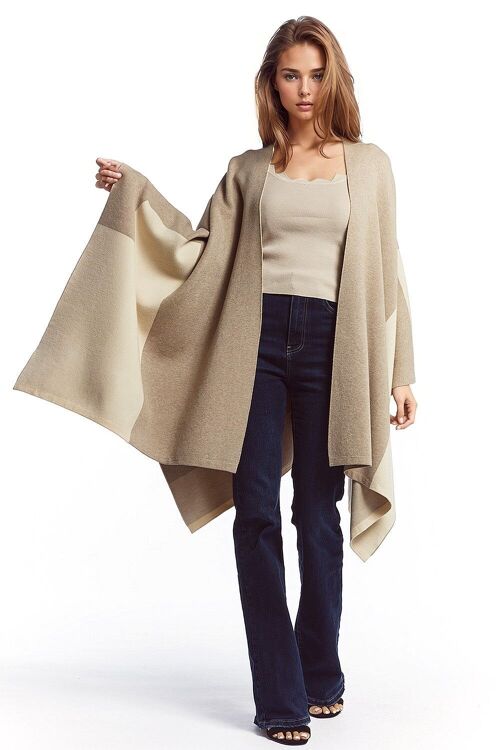 Asymmetrical poncho in light and dark brown