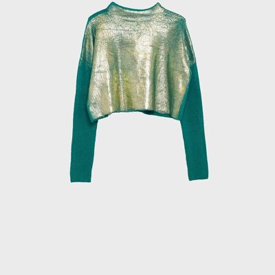 Grüner Pullover mit metallischem Glanz