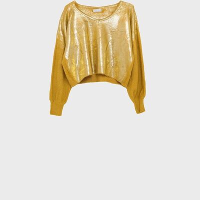 Gelber Pullover mit metallischem Glanz