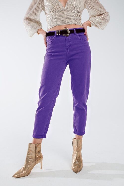 Purple straight leg jeans with hem