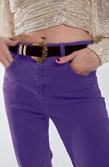 Jean droit violet avec ourlet 4