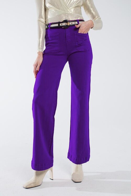 Purple flair jeans with large front pockets