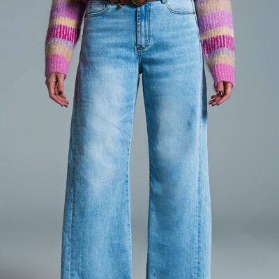 Mom-Style-Jeans mit weitem Bein und heller Waschung