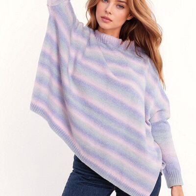 Oversized Multicolor in Shades of Purple High Neck Sweater With Side Slits