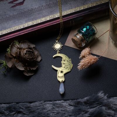 brass hand and moon pendant necklace