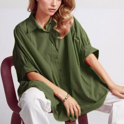 Green oversized blouse with short sleeve