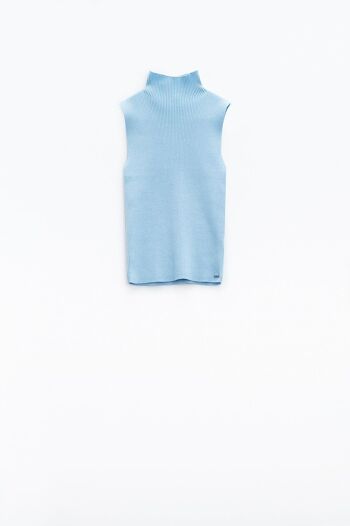 Top tricoté bleu clair sans manches 4