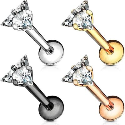 Monroe Labret Piercing Set in 316 L Surgical Steel and Zirconium Oxide - Triangle-Shaped Zircon - Different Finished Stem - Set of 4 Labrets