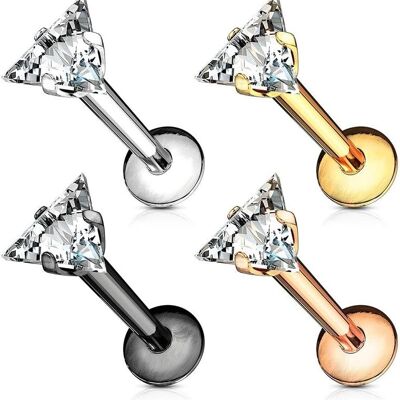 Monroe Labret Piercing Set in 316 L Surgical Steel and Zirconium Oxide - Triangle-Shaped Zircon - Different Finished Stem - Set of 4 Labrets