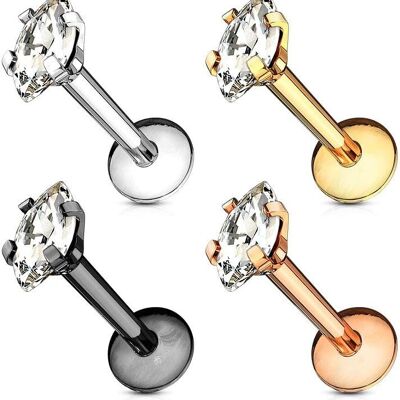 Monroe Labret Piercing Set in 316 L Surgical Steel and Zirconium Oxide - Zircon Marquise - Different Finish Stem - Set of 4 Labrets