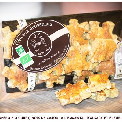 P'tit Organic Apéro - Curry, Cashew Nuts, Emmental and Fleur de Sel - 85g (Bag/Dish)