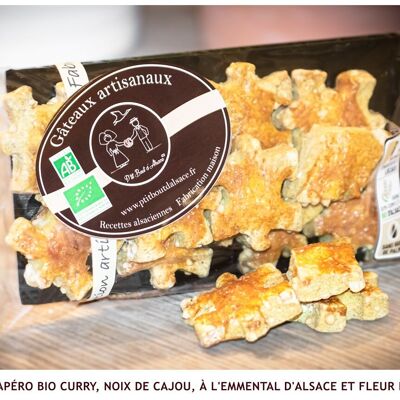 P'tit Apéro bio - Curry, Noix de Cajou, à l'Emmental et Fleur de Sel - 85g (Sachet/Plat)