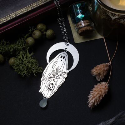 stainless steel ghost pendant necklace