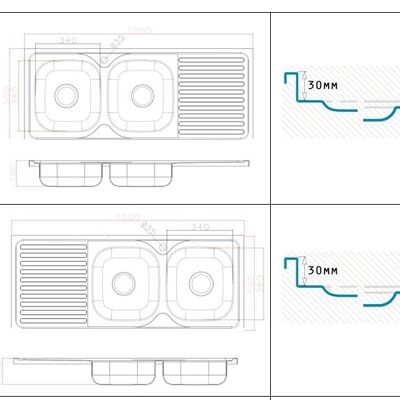 120 cm countertop kitchen sink