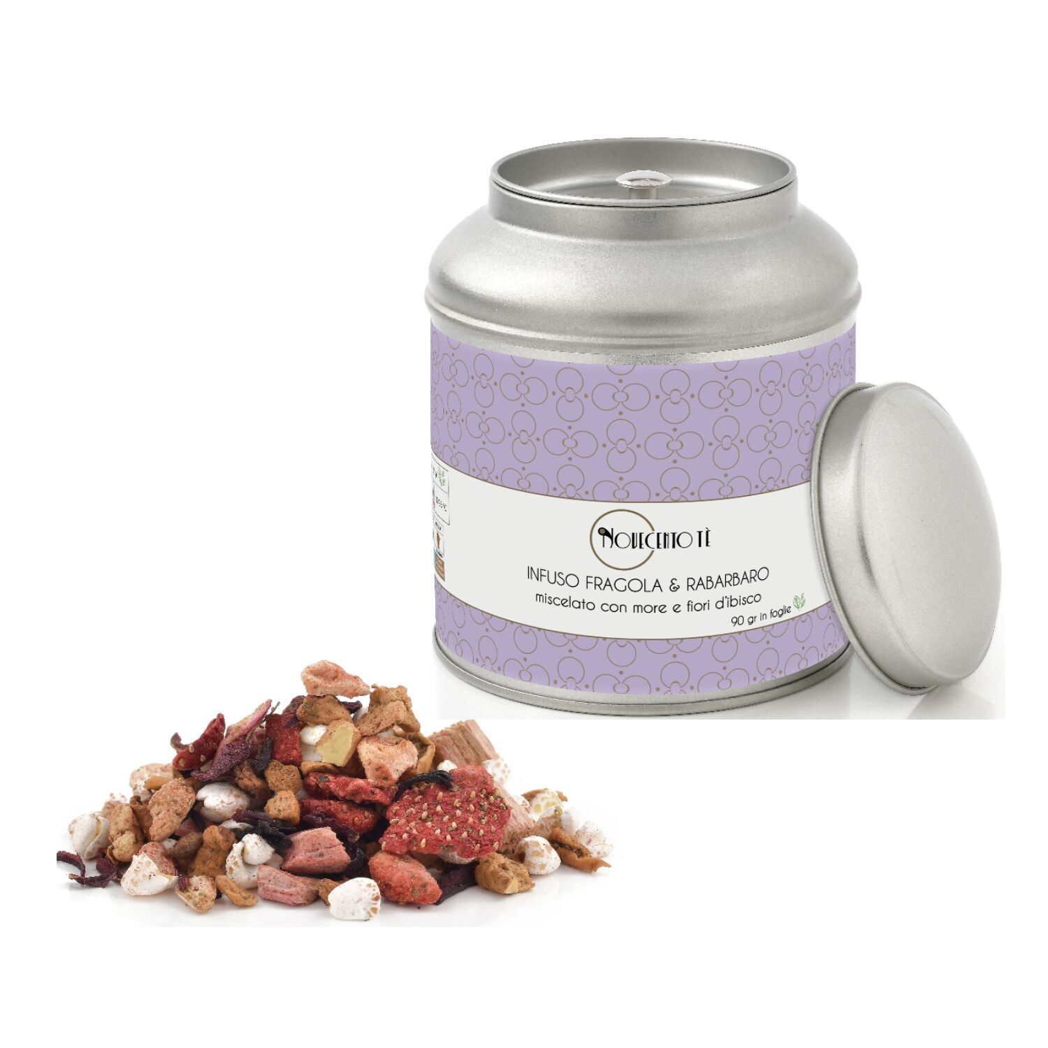 Infusión de Hojas de Fresa y Ruibarbo - 90 Gr | Té de hierbas de fresa, ruibarbo e hibisco | Mezcla de Bayas con Ruibarbo Suelto en Lata de Metal