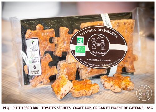 P'tit Apéro bio - Tomates Séchées, Comté AOP, Origan et Piment de Cayenne - 85g (Sachet/Plat)