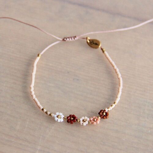 Miyuki bracelet with 5 mini daisy flowers - mix nude