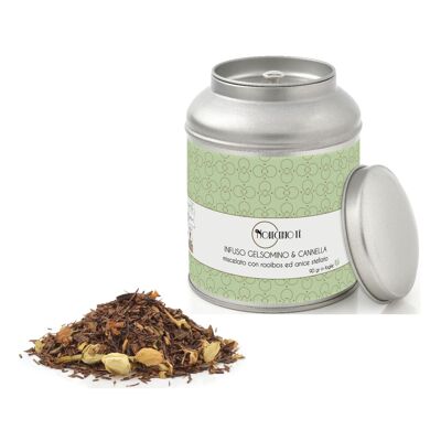 Jasmin- und Zimtblattaufguss – 90 Gr | Rooibos mit Jasmin, Zimt, Anis | Rooibos-Mischung, Bulk-Gewürze in Metalldose