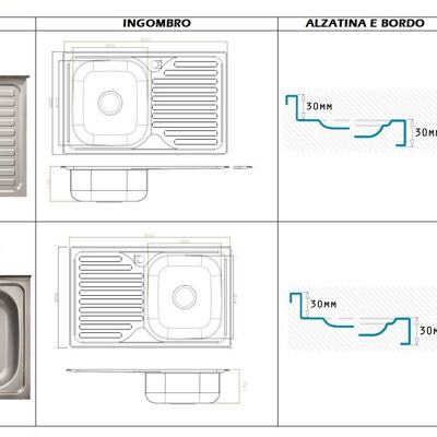 Fregadero de cocina sobre encimera de 80 cm.