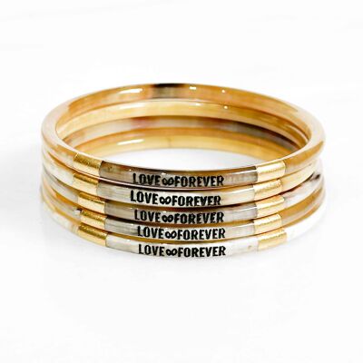Bracelet fin message Love ♾️ Forever en corne véritable et feuilles d'or