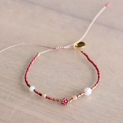 Miyuki-Armband mit Gänseblümchen, Facette und Perle – Rosa/Gold