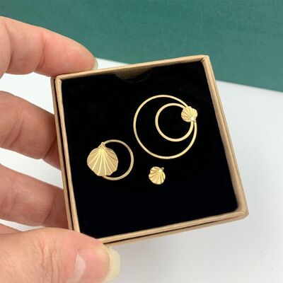 Boucles d'oreille puces feuille Trio doré à l'Or fin