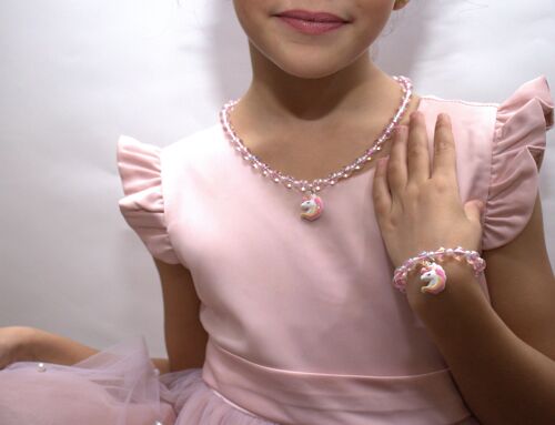 Parure Collier + bracelet - ZOA - Licorne - Rose