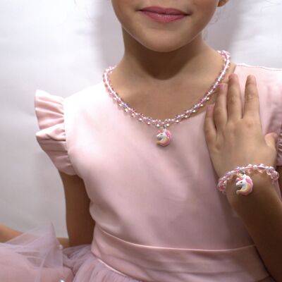 Necklace + bracelet set - ZOA - Unicorn - Pink