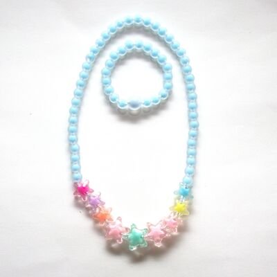Conjunto collar + pulsera - ESTRELLAS - Azul