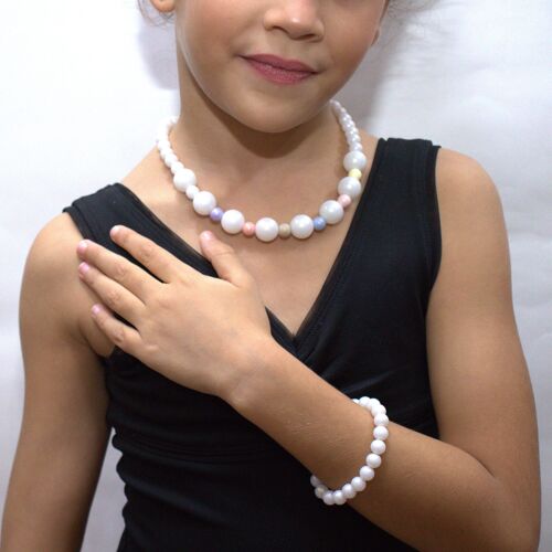 Parure Collier + bracelet - TARA - blanc