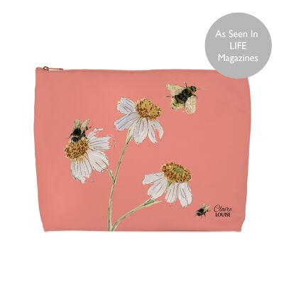 Borsa da bagno in peluria pesca con margherite botaniche