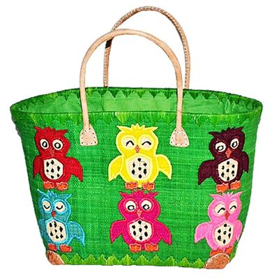 Handmade green owl basket size MM