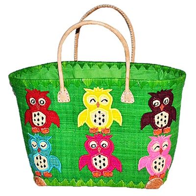 Handmade green owl basket size MM