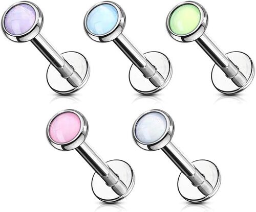 Lot de Piercing Labret Monroe en Acier Chirurgical 316 L et Epoxy - Lot de 5 Labrets de 5 Couleurs Différentes