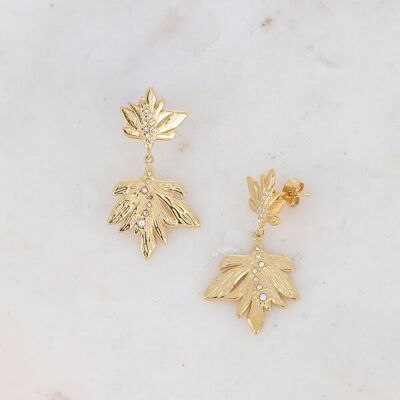 Rawel dangling earrings - double foliage and zirconium oxides