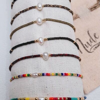 LOT de 12 bracelets assortis élastiques perles Miokis et perle de culture centrale