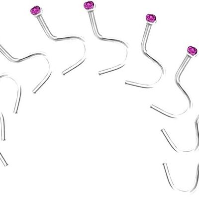 Set of 10 Nose Piercings in 316L Surgical Steel and Crystal 1.6 mm - Curved Stem