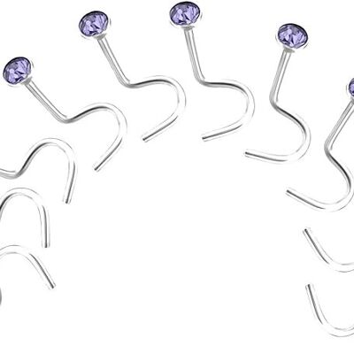 Lot of 10 Nose Piercing in 316L Surgical Steel and Crystal 2.3 mm - Curved Stem