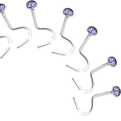 Lot of 10 Nose Piercing in 316L Surgical Steel and Crystal 2.3 mm - Curved Stem