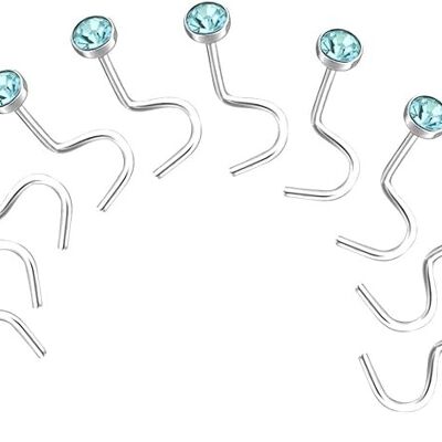 Lot of 10 Nose Piercing in 316L Surgical Steel and Crystal 3 mm - Curved Stem