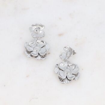 Boucles pendantes Vanillia - double fleur texturée 4