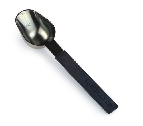 Coffee Scoop Measure Spoon by Barista & Co | Black Stainless Steel Scoop Spoon, measuring 1 teaspoon or 1 tablespoon per scoop!