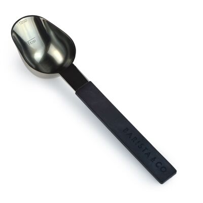 Cuchara medidora tipo cuchara para café de Barista & Co | ¡Cuchara redonda de acero inoxidable negra, que mide 1 cucharadita o 1 cucharada por cucharada!