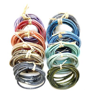 Packs of 12 lots of 10 colorful and waterproof bracelets in recycled plastic, pack of 12 different colors